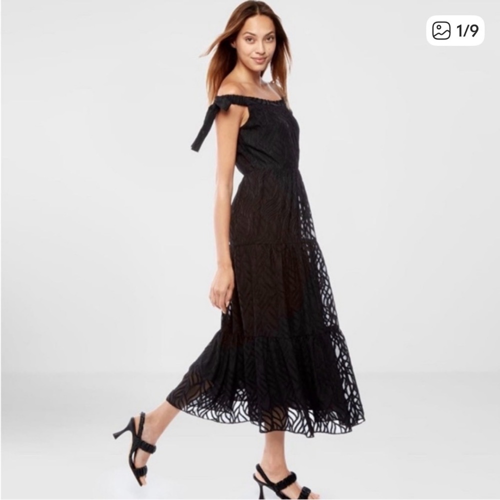 NWT Sam Edelman Off Shoulder Maxi Midi Dress Tiered Tie Shoulder Sz 4